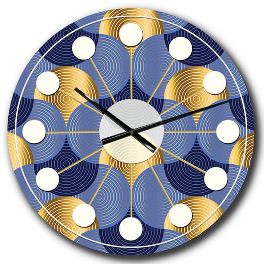 Designart 'Retro Luxury Waves In Gold And Blue Viii Mid-Century Modern Wall Clock